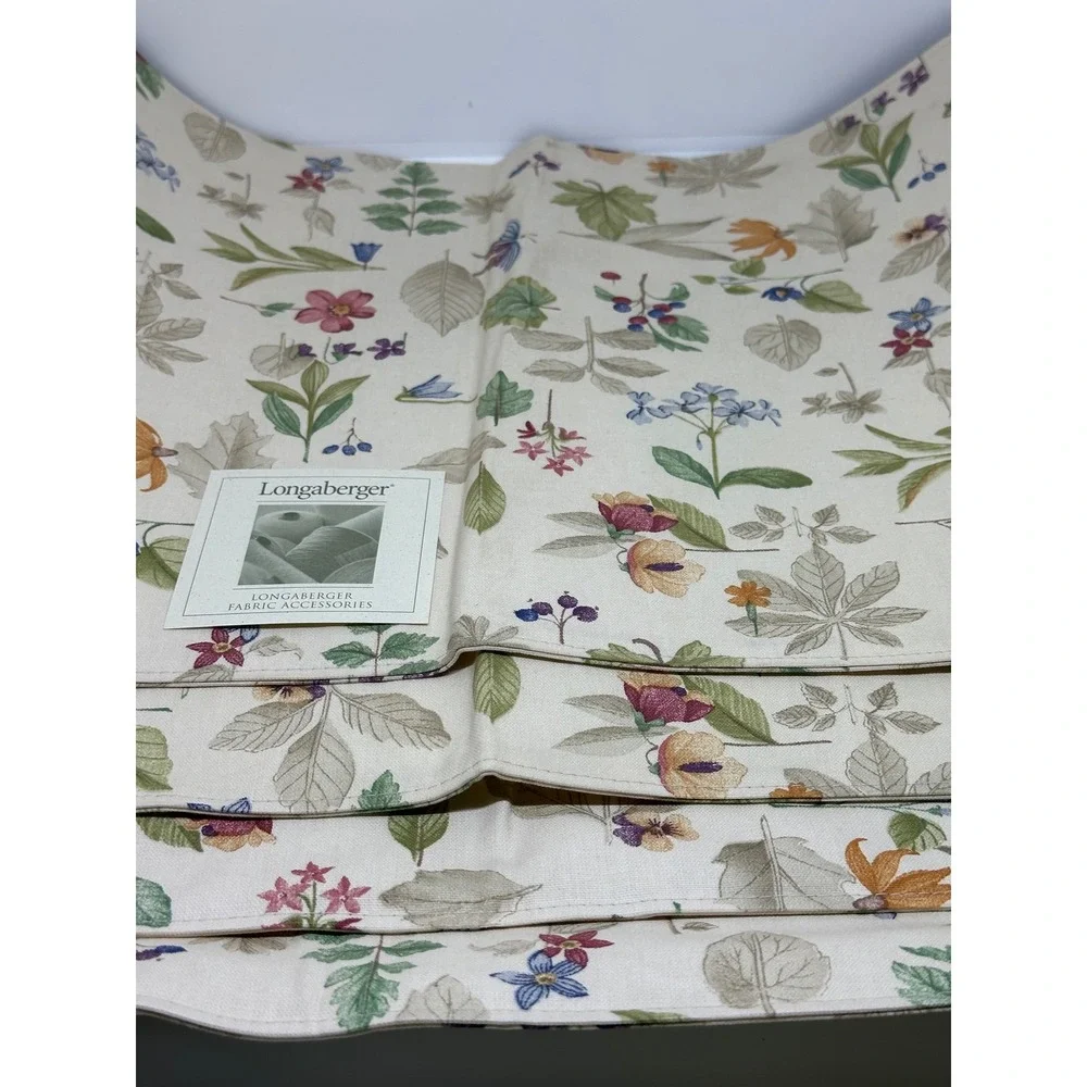 Longaberger Placemats Cream Botanical Fields Floral Cotton Set of 4 New